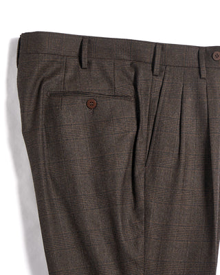 Echizenya Prince Of Wales Super 120s Light Flannel Double Pleated Dress Pants Chestnut 16 3531