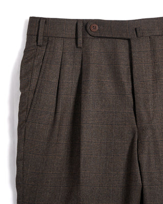 Echizenya Prince Of Wales Super 120s Light Flannel Double Pleated Dress Pants Chestnut 8 3527