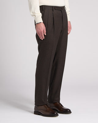 Echizenya Prince Of Wales Super 120s Light Flannel Double Pleated Dress Pants Chestnut 10 5787
