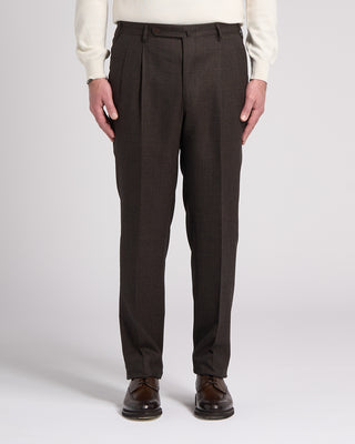 Echizenya Prince Of Wales Super 120s Light Flannel Double Pleated Dress Pants Chestnut 4 5786