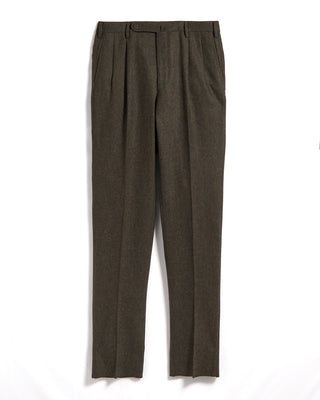 Echizenya Melange Homespun Wool Blend Double Pleated Dress Pant Olive  Brown 2 3553