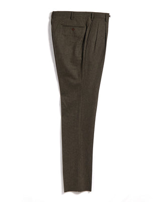 Echizenya Melange Homespun Wool Blend Double Pleated Dress Pant Olive  Brown 6 3549