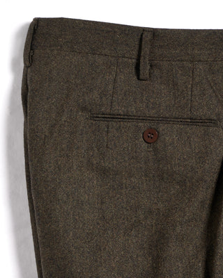 Echizenya Melange Homespun Wool Blend Double Pleated Dress Pant Olive  Brown 7 3548