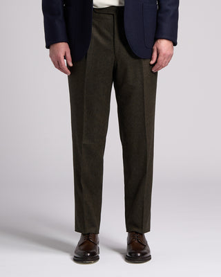 Echizenya Melange Homespun Wool Blend Double Pleated Dress Pant Olive  Brown 2 5732