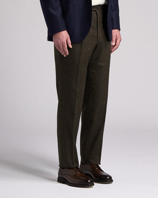 Echizenya Melange Homespun Wool Blend Double Pleated Dress Pant Olive  Brown 5 5733