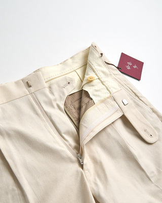 Echizenya Brushed Cotton  Wool Serge Soft Pleated Trousers Cream 873
