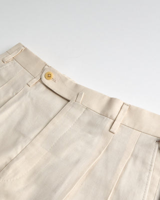 Echizenya Brushed Cotton  Wool Serge Soft Pleated Trousers Cream 874
