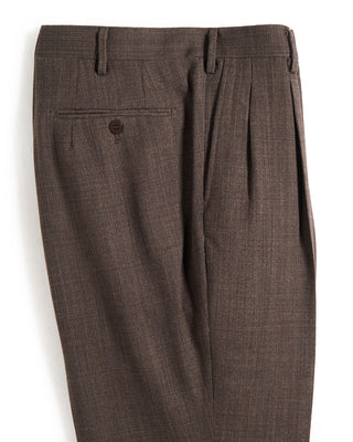 Echizenya Wool Crêpe Double Pleated Dress Trousers Olive 12 10637