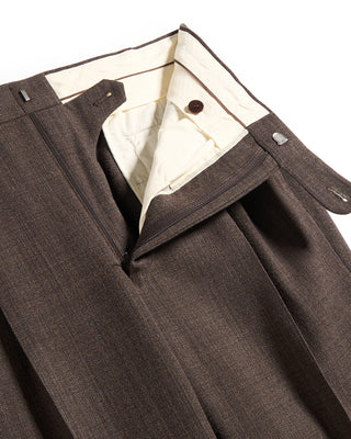 Echizenya Wool Crêpe Double Pleated Dress Trousers Olive 8 10635