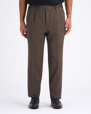 Echizenya Wool Crêpe Double Pleated Dress Trousers Olive 10937