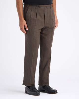 Echizenya Wool Crêpe Double Pleated Dress Trousers Olive 2 10938