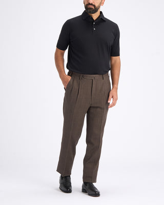 Echizenya Wool Crêpe Double Pleated Dress Trousers Olive 5 10940