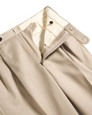 Echizenya Super 140s Wool Denim Effect Trousers Taupe 6 10629