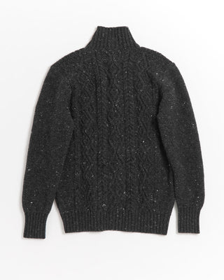 Inis Meáin Wool Cashmere Donegal Aran Cable Cardigan Sweater Charcoal 0