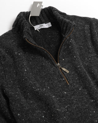 Inis Meáin Wool Cashmere Donegal Quarter Zip Mock Neck Sweater Charcoal 0 4