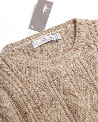Inis Meáin Wool Cashmere Donegal Patent Aran Cable Crewneck Sweater Beige 0 4