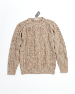 Inis Meáin Wool Cashmere Donegal Patent Aran Cable Crewneck Sweater Beige 0 5