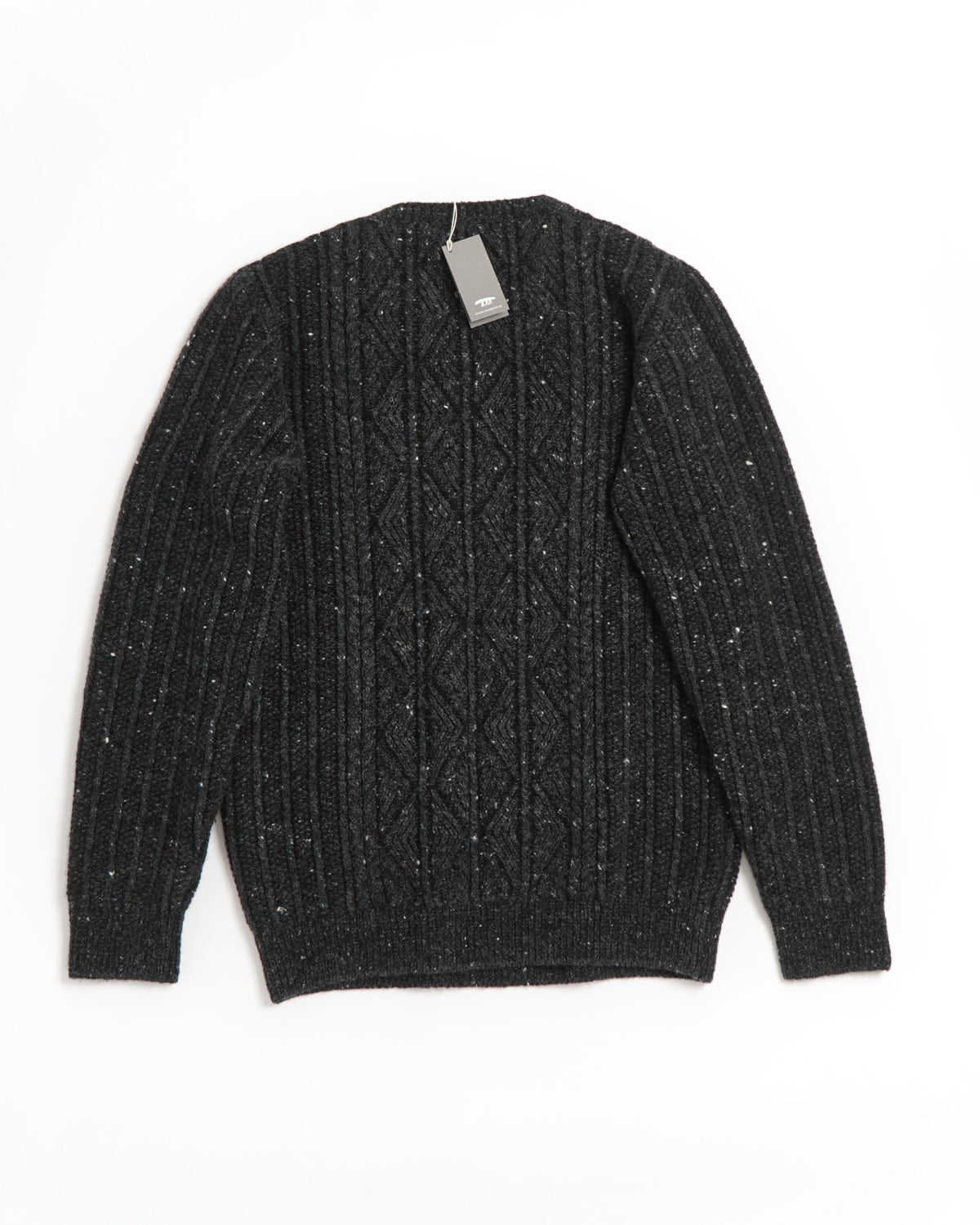 Wool Cashmere Donegal Patent Aran Cable Crewneck Sweater