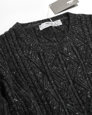 Inis Meáin Wool Cashmere Donegal Patent Aran Cable Crewneck Sweater Charcoal 0 3