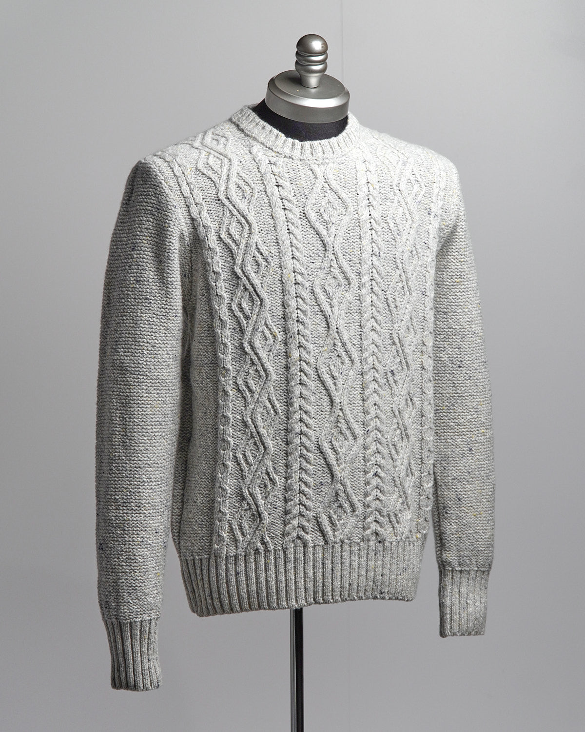 Wool Cashmere Donegal Aran Cable Crewneck Sweater