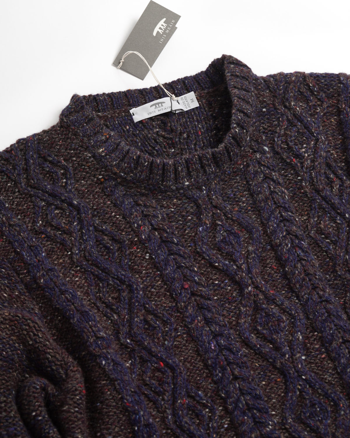 Wool Cashmere Donegal Classic Aran Cable Crewneck Sweater