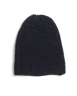 Inis Meáin Wool Cashmere Donegal Classic Ribbed Fishermans Beanie Hat Navy 0