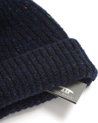 Inis Meáin Wool Cashmere Donegal Classic Ribbed Fishermans Beanie Hat Navy 0 1