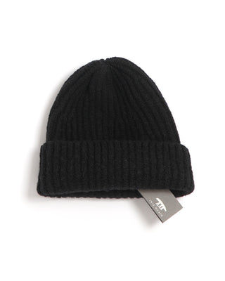 Inis Meáin Wool Cashmere Donegal Classic Ribbed Fishermans Beanie Hat Black 0 2