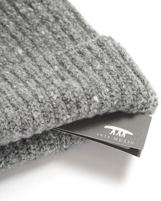 Inis Meáin Wool Cashmere Donegal Classic Ribbed Fishermans Beanie Hat Grey 0 1