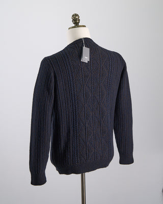 Inis Meain Wool Cashmere Patent Cableknit Crewneck Sweater Brown  1