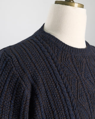 Inis Meain Wool Cashmere Patent Cableknit Crewneck Sweater Brown  4