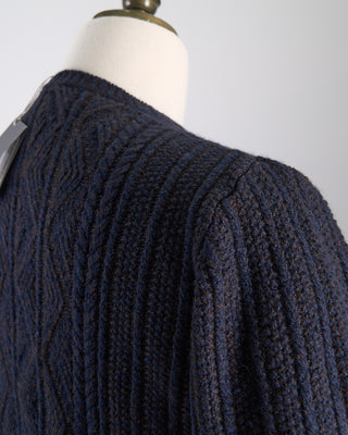 Inis Meain Wool Cashmere Patent Cableknit Crewneck Sweater Brown  5