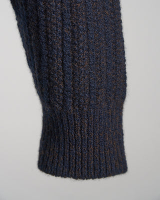 Inis Meain Wool Cashmere Patent Cableknit Crewneck Sweater Brown  6