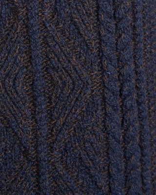 Inis Meain Wool Cashmere Patent Cableknit Crewneck Sweater Brown  7