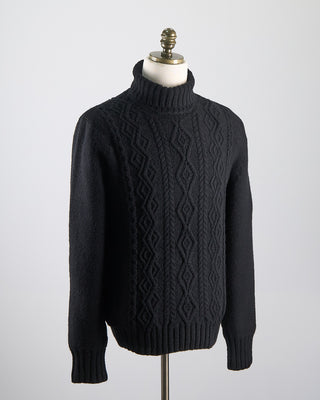 Inis Meain Aran Cableknit Turtleneck Sweater Black 0