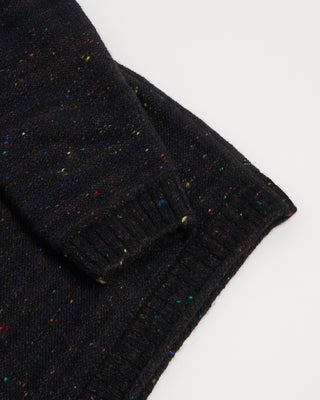 Inis Meain Navy Donegal Wool Cashmere Striped Mock Neck Sweater Navy  Brown 1 2911