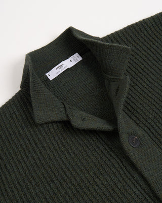 Inis Meain Wool Linen Ribbed Boat Builder Cardigan Sweater Green 2