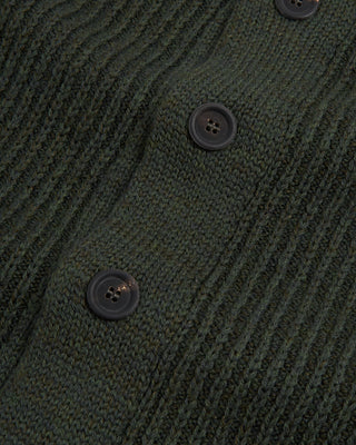 Inis Meain Wool Linen Ribbed Boat Builder Cardigan Sweater Green 5