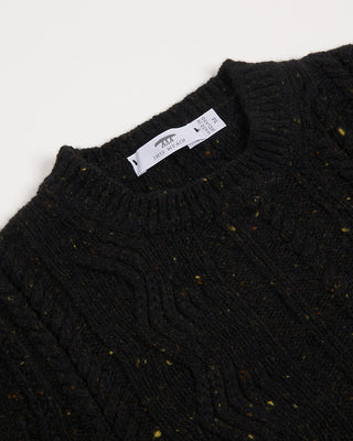 Inis Meain Black Donegal Wool Cashmere Aran Ridges Cableknit Crewneck Sweater Black 43 3018