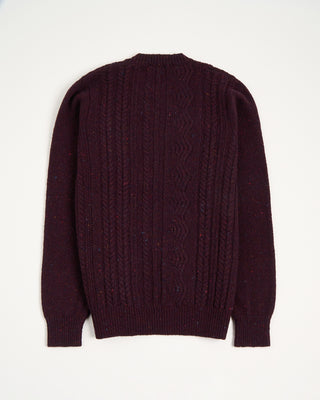 Inis Meain Burgundy Donegal Wool Cashmere Aran Ridges Cableknit Crewneck Sweater Burgundy 7 3086
