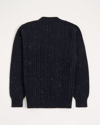 Inis Meain Navy Donegal Wool Cashmere Aran Ridges Cableknit Crewneck Sweater Navy 19 3010