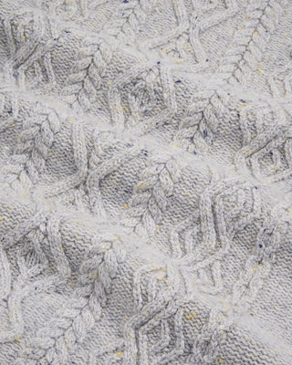 Inis Meain Light Grey Donegal Wool Cashmere Aran Ridges Cableknit Crewneck Sweater Silver 2 2908