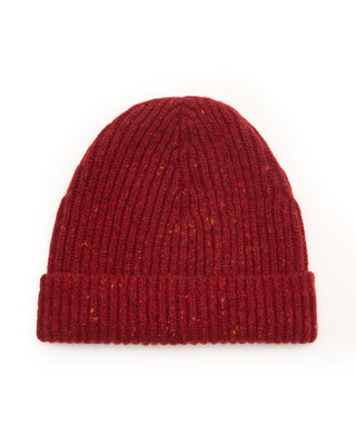 Inis Meain Classic Merino Wool Cashmere Fisherman Ribbed Hat Red 2 5623