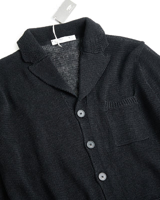 Inis Meain Unwashed Linen Pub Jacket Cardigan Sweater Black  1