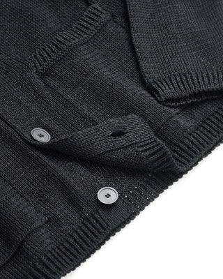 Inis Meain Unwashed Linen Pub Jacket Cardigan Sweater Black  2