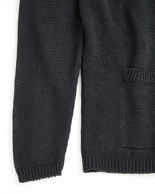 Inis Meain Unwashed Linen Pub Jacket Cardigan Sweater Black  3