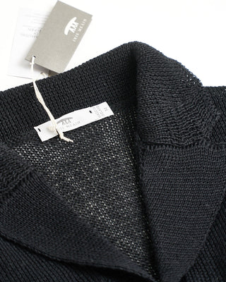 Inis Meain Unwashed Linen Pub Jacket Cardigan Sweater Black  4