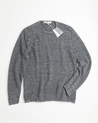 Inis Meain Washed Linen Fanach Rolled Edge Crewneck Sweater Grey 