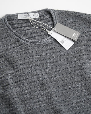 Inis Meain Washed Linen Fanach Rolled Edge Crewneck Sweater Grey  1