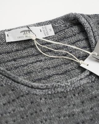 Inis Meain Washed Linen Fanach Rolled Edge Crewneck Sweater Grey  3